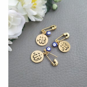 Mini Tiny Allah Baby Pin Brooch, Small Gold Allah Charm Pin