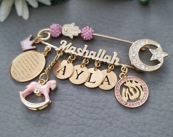 Mashaallah Baby Pin, Islamic Allah Brooch for Stroller, Musim Newborn Jewelry
