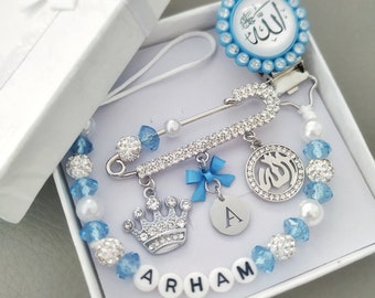 Customized Gift for Baby, Pink Blue Diamante Allah Clip and Stroller Pin Brooch, Muslim Baby Shower Gifts, Islamic Eid Gifts by Happy Bubba