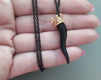 Italian Horn Necklace Men Black Cornicello Crown Charm Pendant Luck Portafortuna Gift Men Etsy