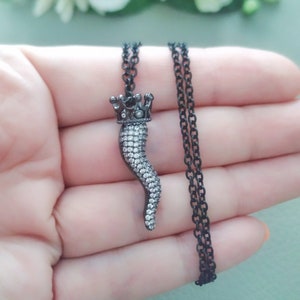 Crown Italian Horn Necklace, Bling Diamante Italy Jewelry Gifts For him or her