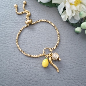 Dainty Lemon Bracelet, Italian Horn Capri Bell Jewelry