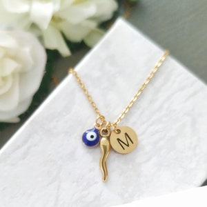 Mini Horn Eye Kids Necklace, Gold Cornicello, Protection Evil Eye Jewelry, Waterproof Steel, Tarnish Free