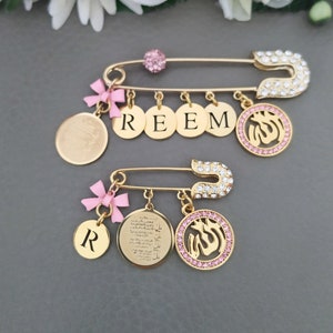 Personalized Diamante Allah Ayatul Kursi 4 Qul Baby Pins Brooches Jewelry Gift