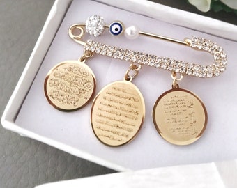 3 Surah Ayatul Kursi, Nazar Duasi, Four Qul, Custom Baby Pin for Stroller, Protection Dua Children, Islam Blessing Muslim Jewelry Gifts