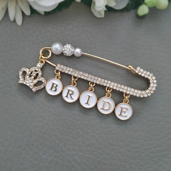 Diamante Safety Pin Jewelry for Bride Groom Brooch Custom, Choose Your Good Luck Charm