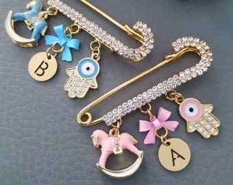 Gender Neutral Pin, Stroller Brooch, Black White Personalized Baby Keepsake, Newborn Jewelry Gift