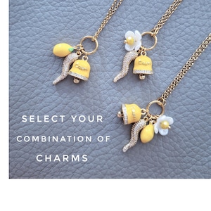 Select Lucky Charm Necklace, Gold Italian Capri Bell, Lemons Fruit Jewelry, Italia Lover Gifts