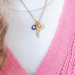 Custom Kids Cornicello Necklace, Small Italian Horn Pendants, Girl Boy Gift