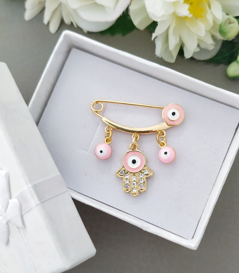 Gold Crystal Hamsa Baby Pin Brooch Small Safety Pin With Evil Etsy