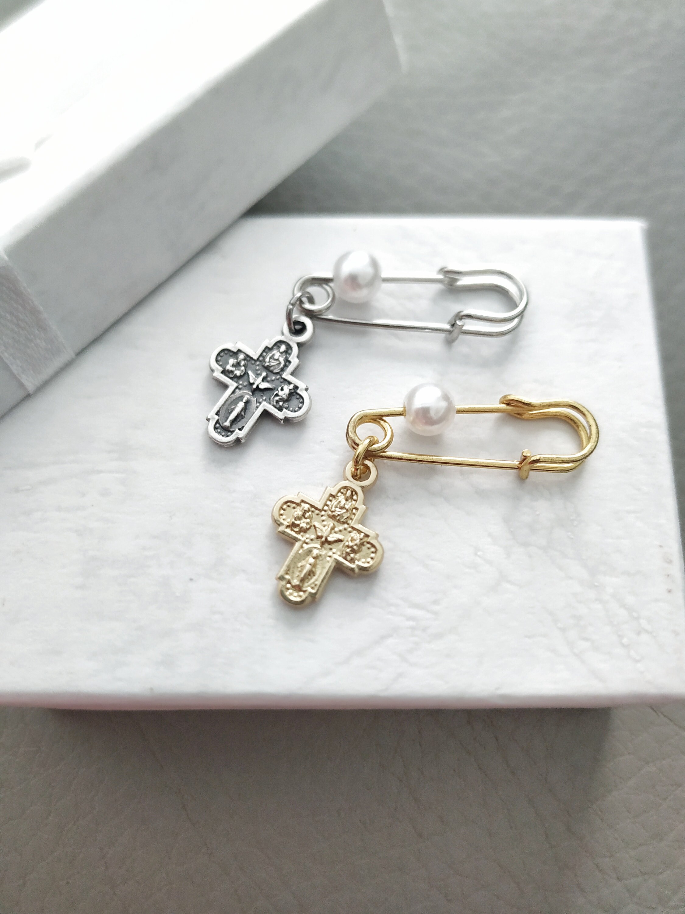 Four Way Cross Medal Baptism Pin, Baby Heirloom Keepsake - Etsy