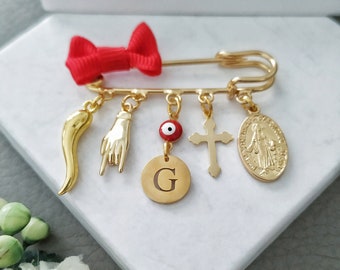 24 k vergoldete Cornicello-Anstecknadel, italienische Horn-Glücksbringer für Kinder, Malocchio-Schmuck, italienische Babyparty-Geschenke