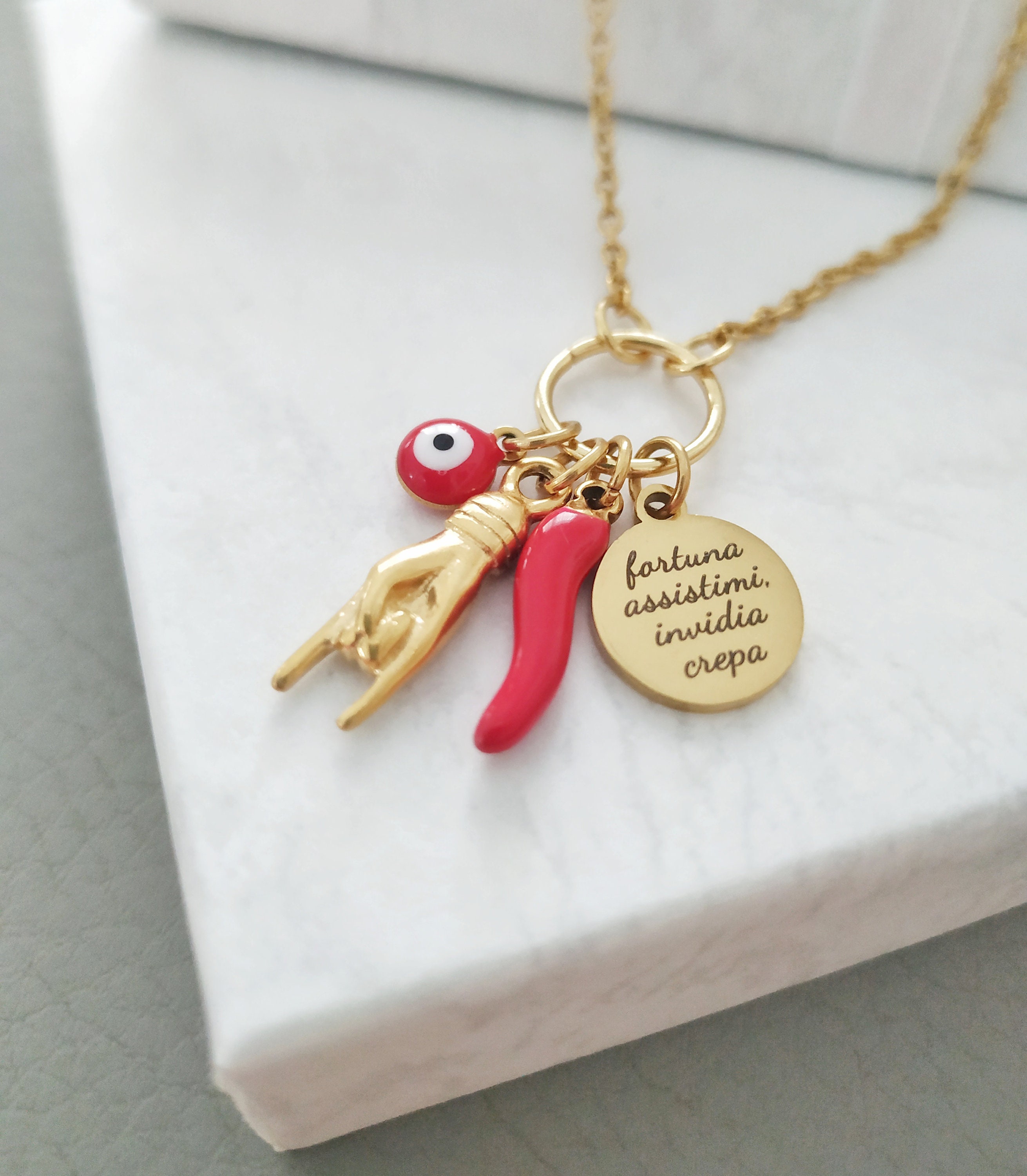 Cornicello Italian Charm Necklace for Protection, Fortuna