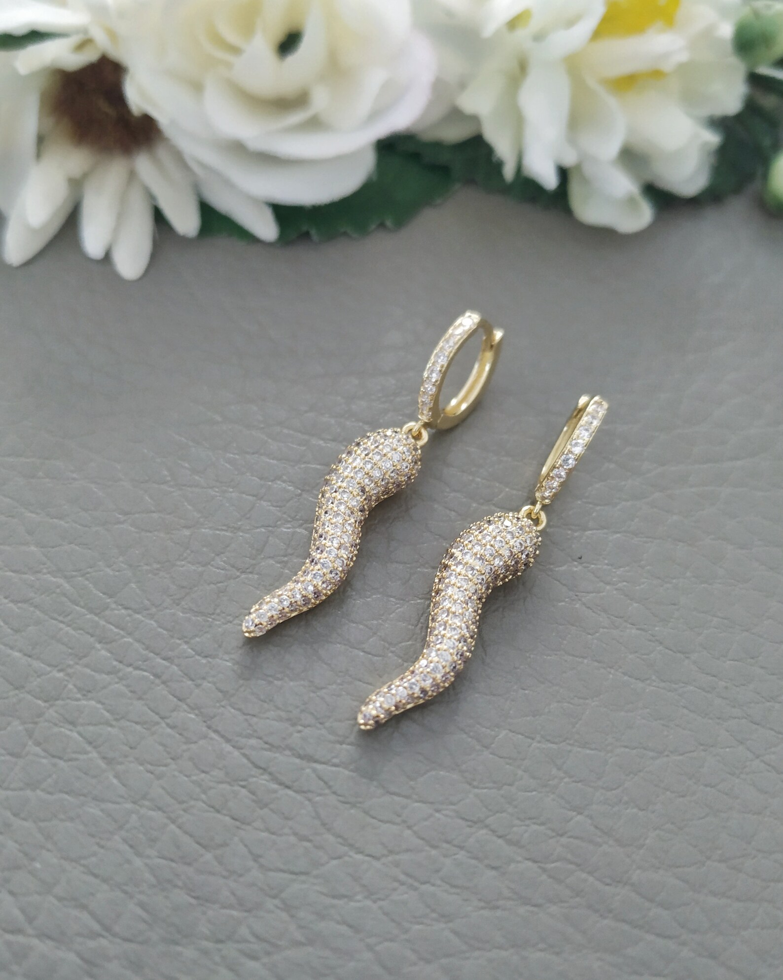 Sparkling Italian Horn Earrings Hoops Gold or Silver Etsy