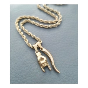 Italiaanse hoornketting voor mannen, gouden handbedel, mano cornuto-hanger, touwketting, gelukssieraden, Scaramanzia cadeau man