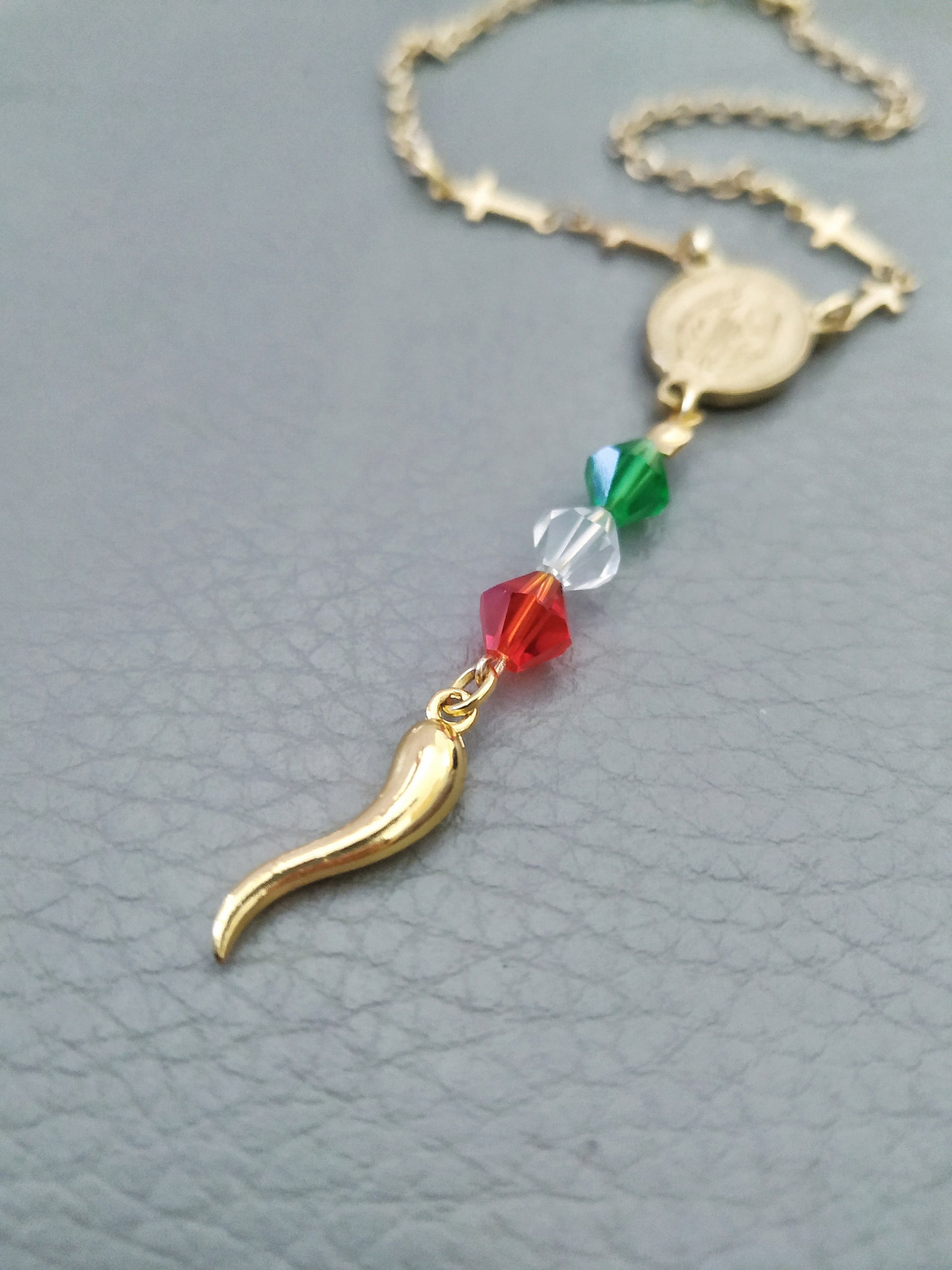 Italian Horn Car Rosary Virgin Mary Cross Charms Lucky Etsy