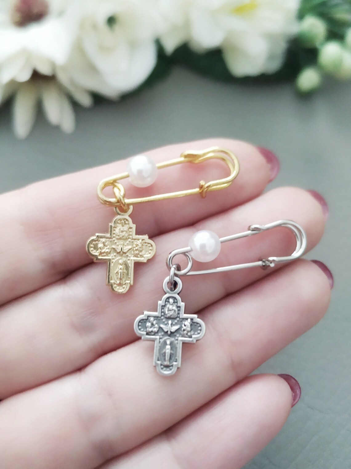 Four Way Cross Medal Baptism Pin, Baby Heirloom Keepsake - Etsy
