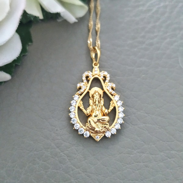 Gold Ganesha Necklace, Hindu Jewelry, Luxury Ganesha Pendant