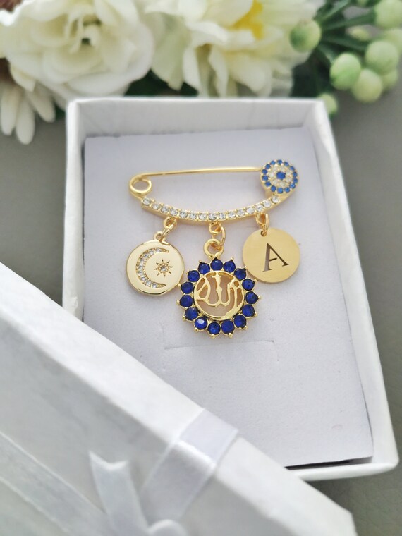 Muslim Pin Brooch Personalized Safety Pin Gold Allah Moon