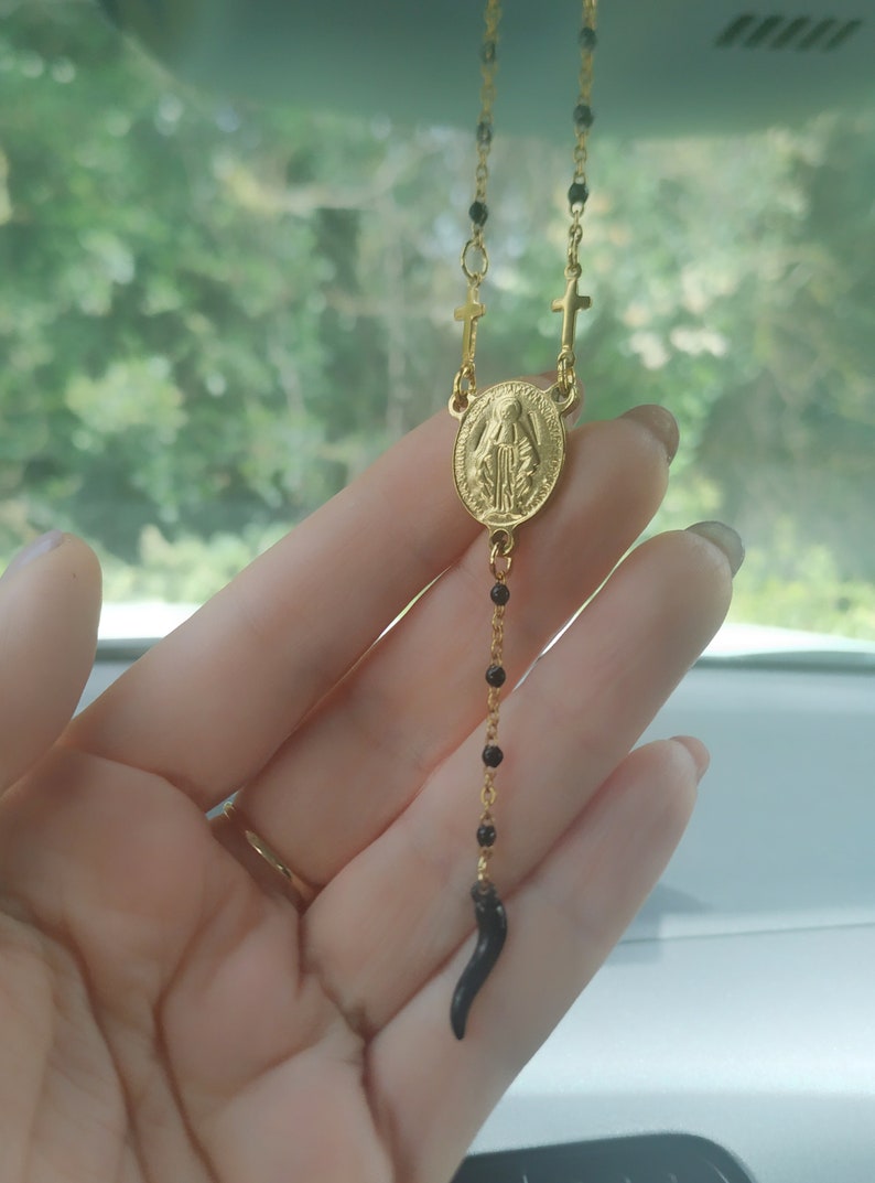 Italian Horn Car Pendant Black Cornicello Madonna Prayer Etsy