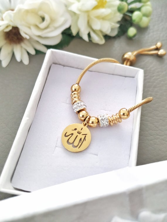 Middle Eastern Muslim Islam Allah Diamond Black Rope Bracelet Gold Bracelet:  Buy Online at Best Price in UAE - Amazon.ae