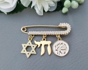 Shema Yisrael Charm Pin, Jüdischer Chai & Davidstern Brosche