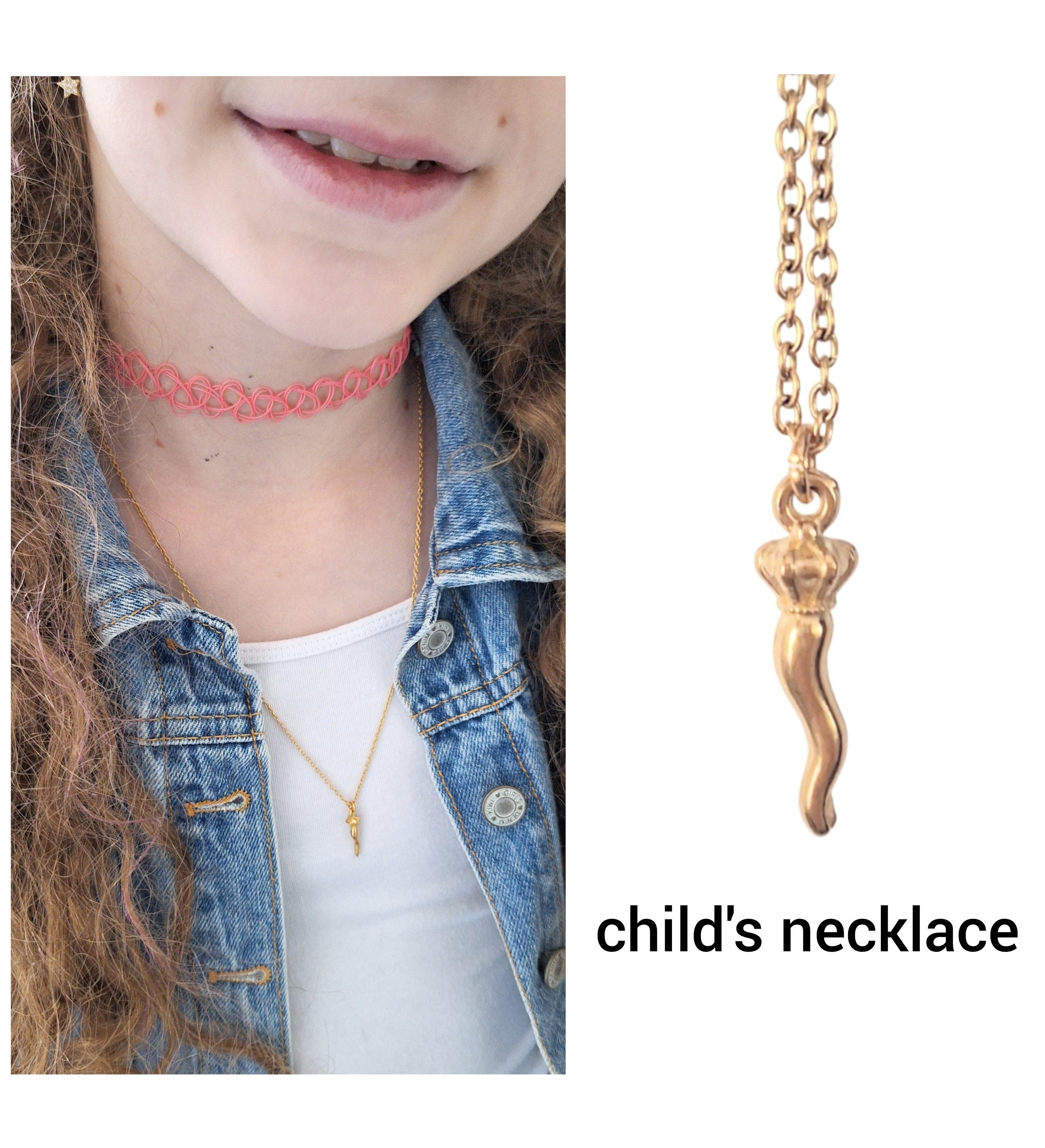 SMALL Cornetto Necklace, 18K Gold Steel Italian Pendant SMALL Cornetto Necklace, 18K Gold Steel Italian Pendant