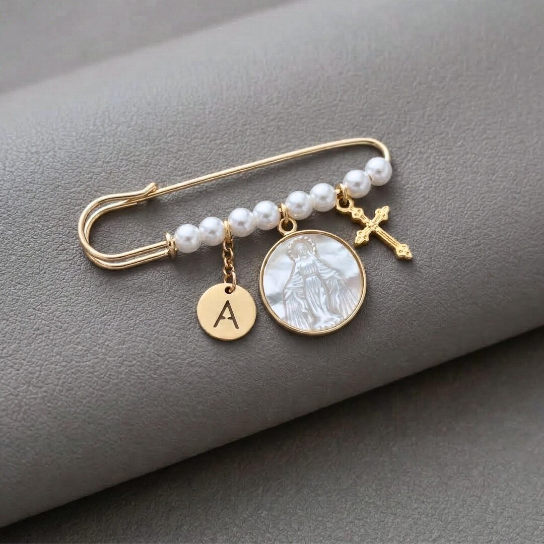 Custom Baptism Pin With Shell Virgin Mary & Orthodox Cross Charms - Etsy