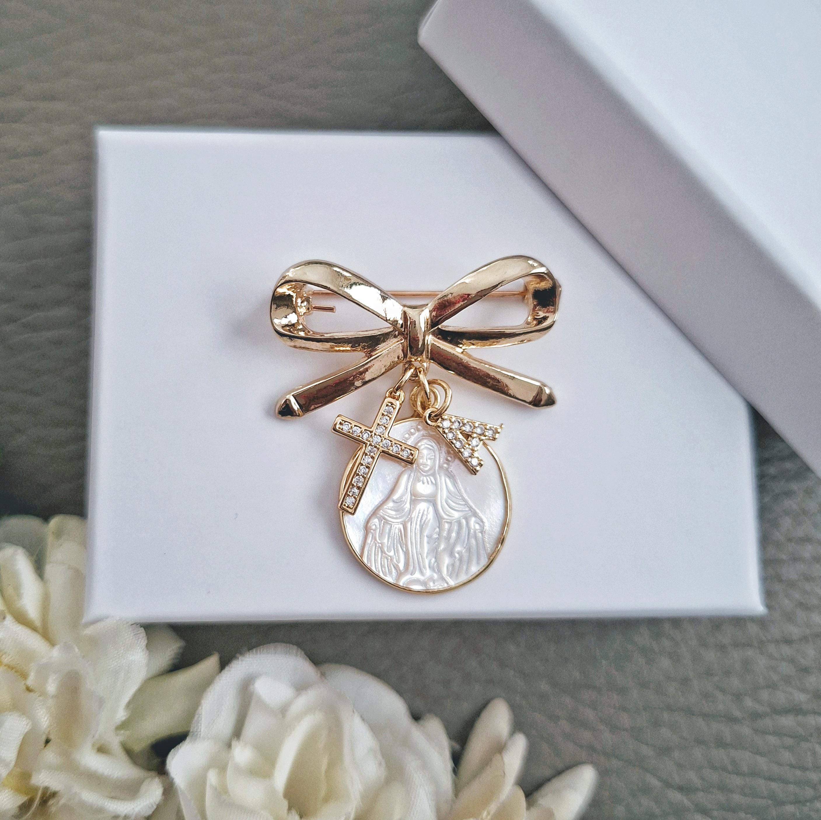 Personalized Baptism Pin, Virgin Mary Baby Blessing Pearl Brooch - Etsy