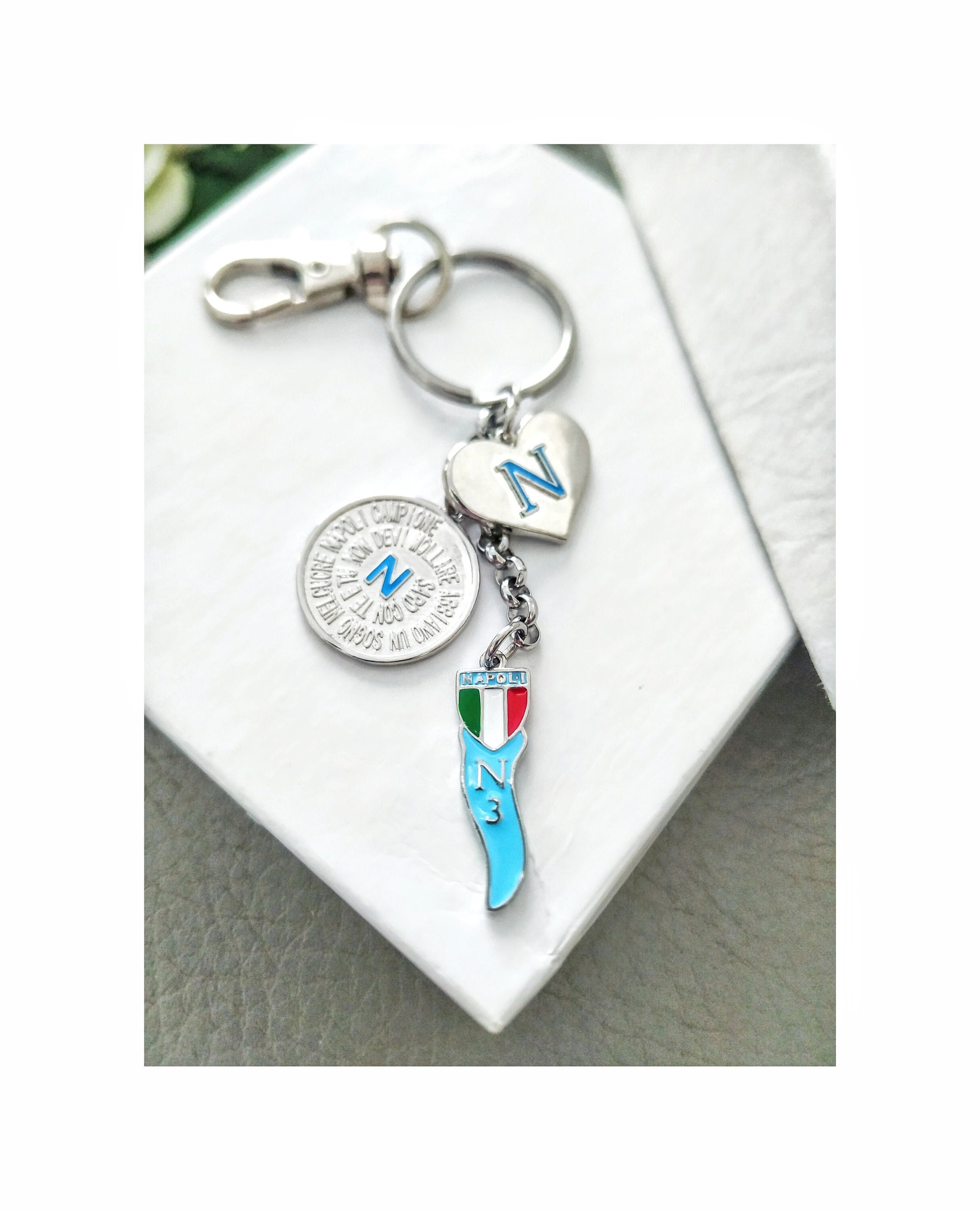 Portachiavi Napoli, Portafortuna SSC Napoli, Corno Croissant Superstizioso,  Regalo Ricordo Italia -  Italia