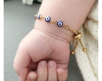Mal de Ojo Babyarmband, Schutz vor dem bösen Blick für Kinder, wasserdicht und hypoallergen aus Chirurgenstahl