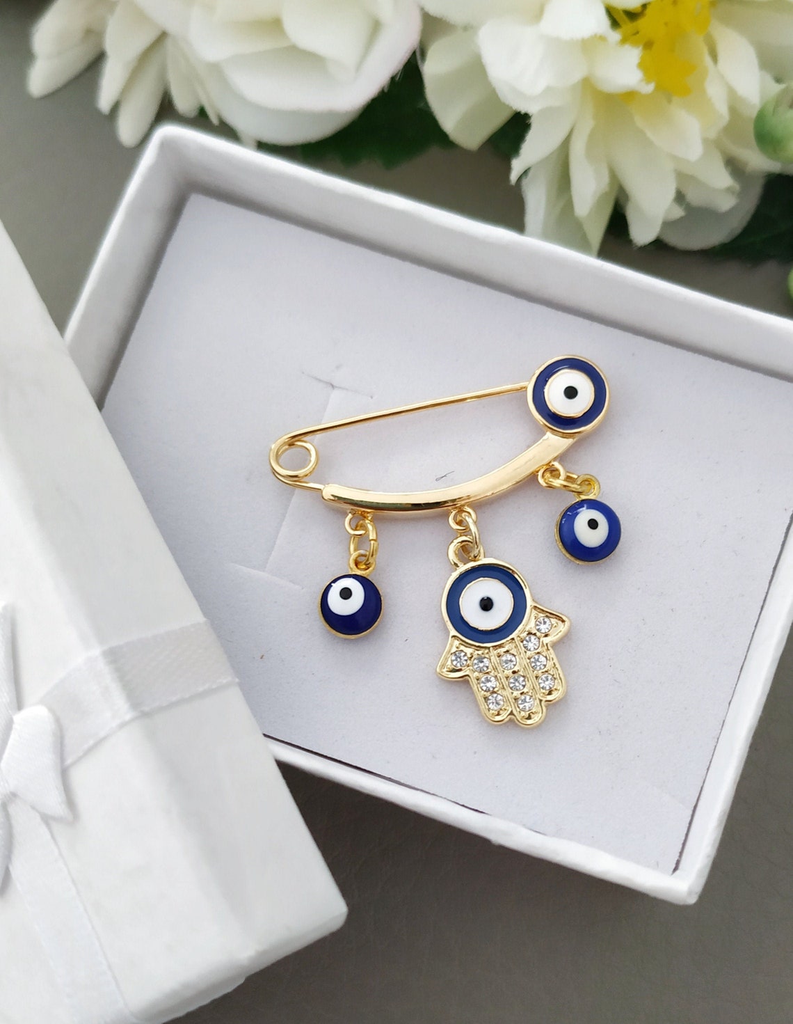 Gold Crystal Hamsa Baby Pin Brooch Small Safety Pin with Evil Etsy