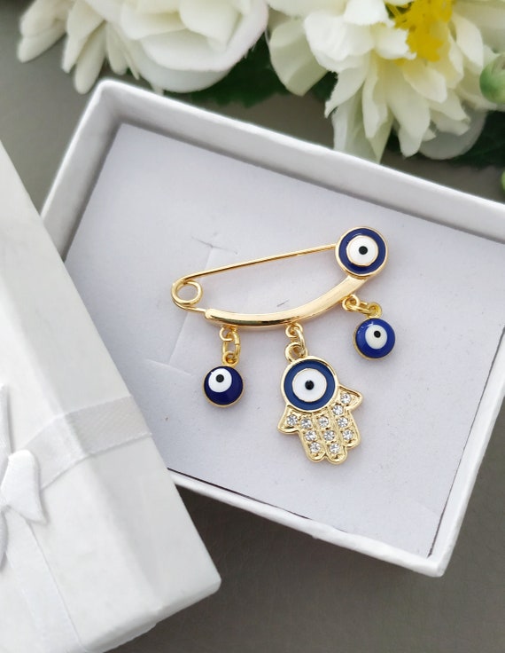 thumbnail image 2 of WEBEEDY Pack Of 4 Nazar Boncuk Evil Eye Safety Pins Lucky Charm With Turkish Eye Brooch Turkish Blue Evil Eye Amulet Safety Jewellery Brooch For Women... 2 of 13