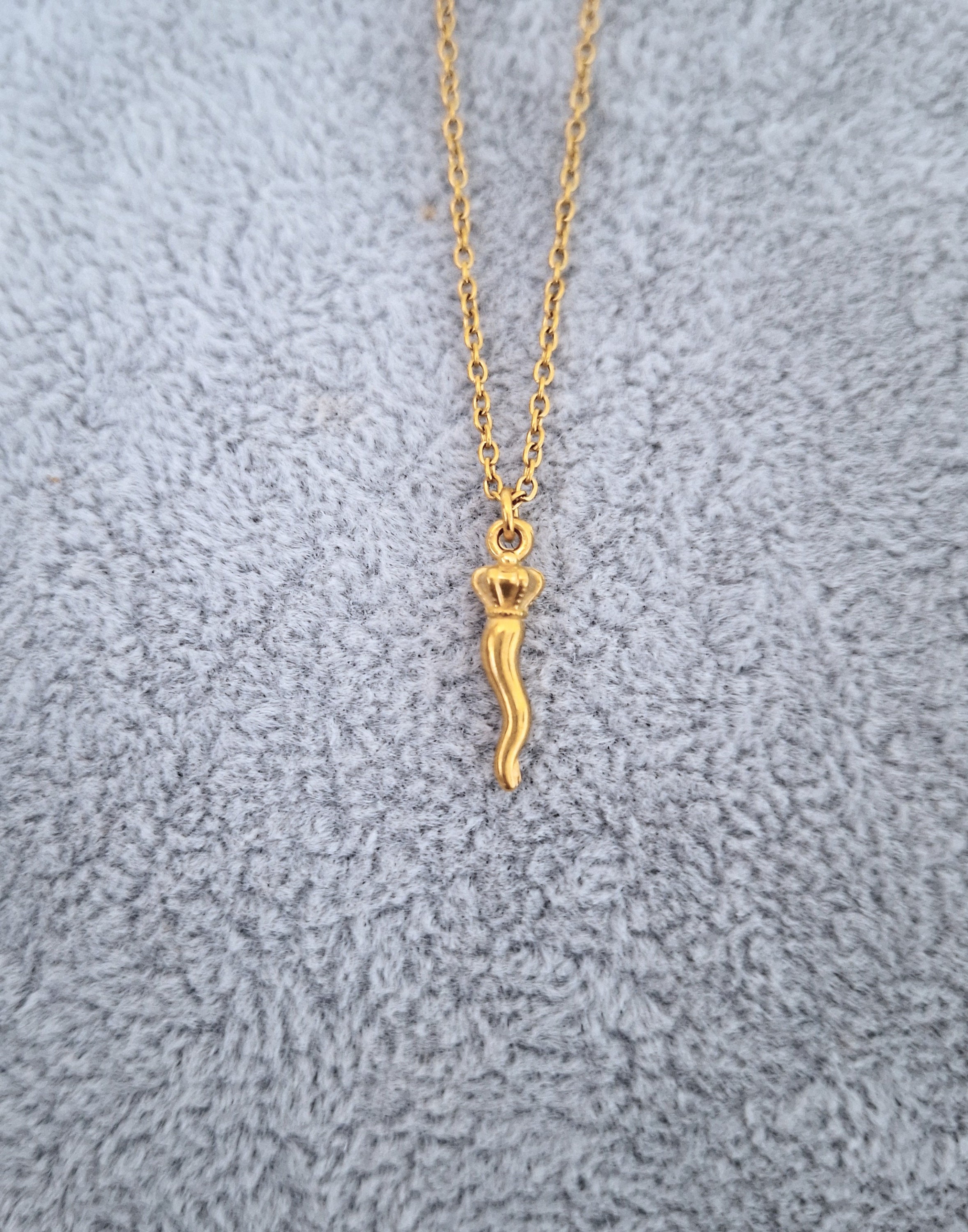 SMALL Cornetto Necklace, 18K Gold Steel Italian Pendant SMALL Cornetto Necklace, 18K Gold Steel Italian Pendant