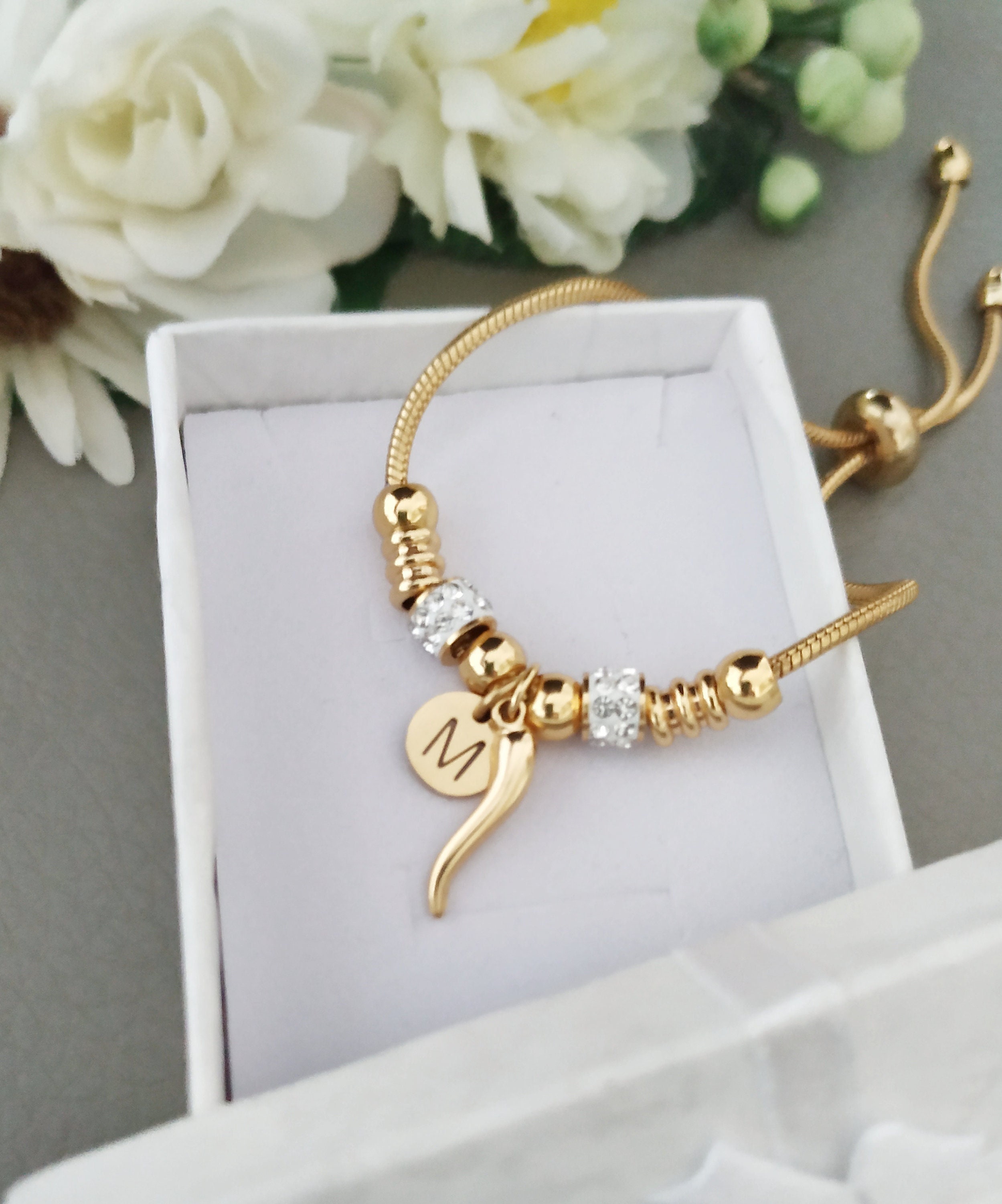 Customized Italy Horn Bracelet Gold Stainless Steel Etsy UK