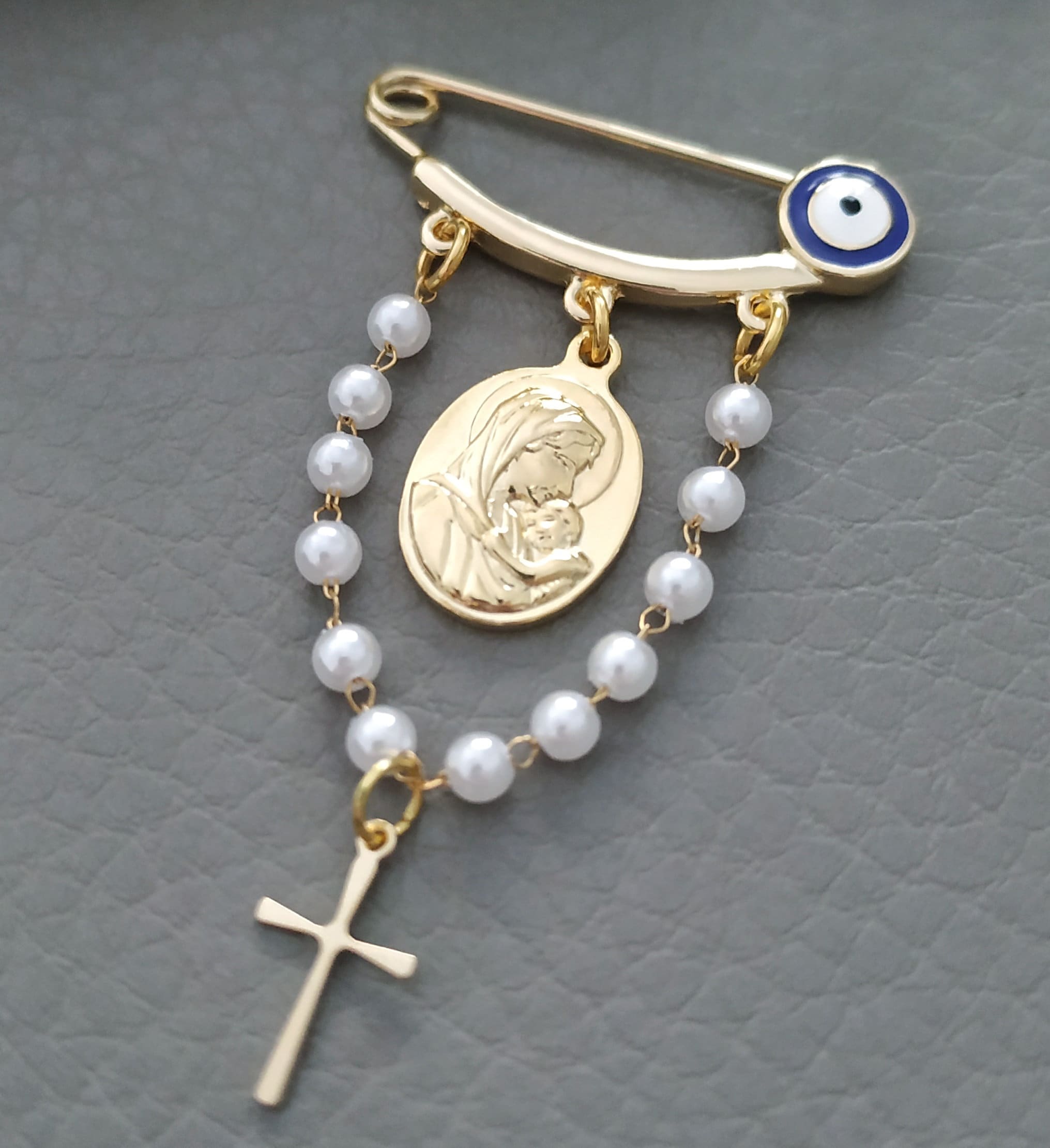 Mini Rosary Baptism Pin, Faith Protection Baby Pins - Etsy