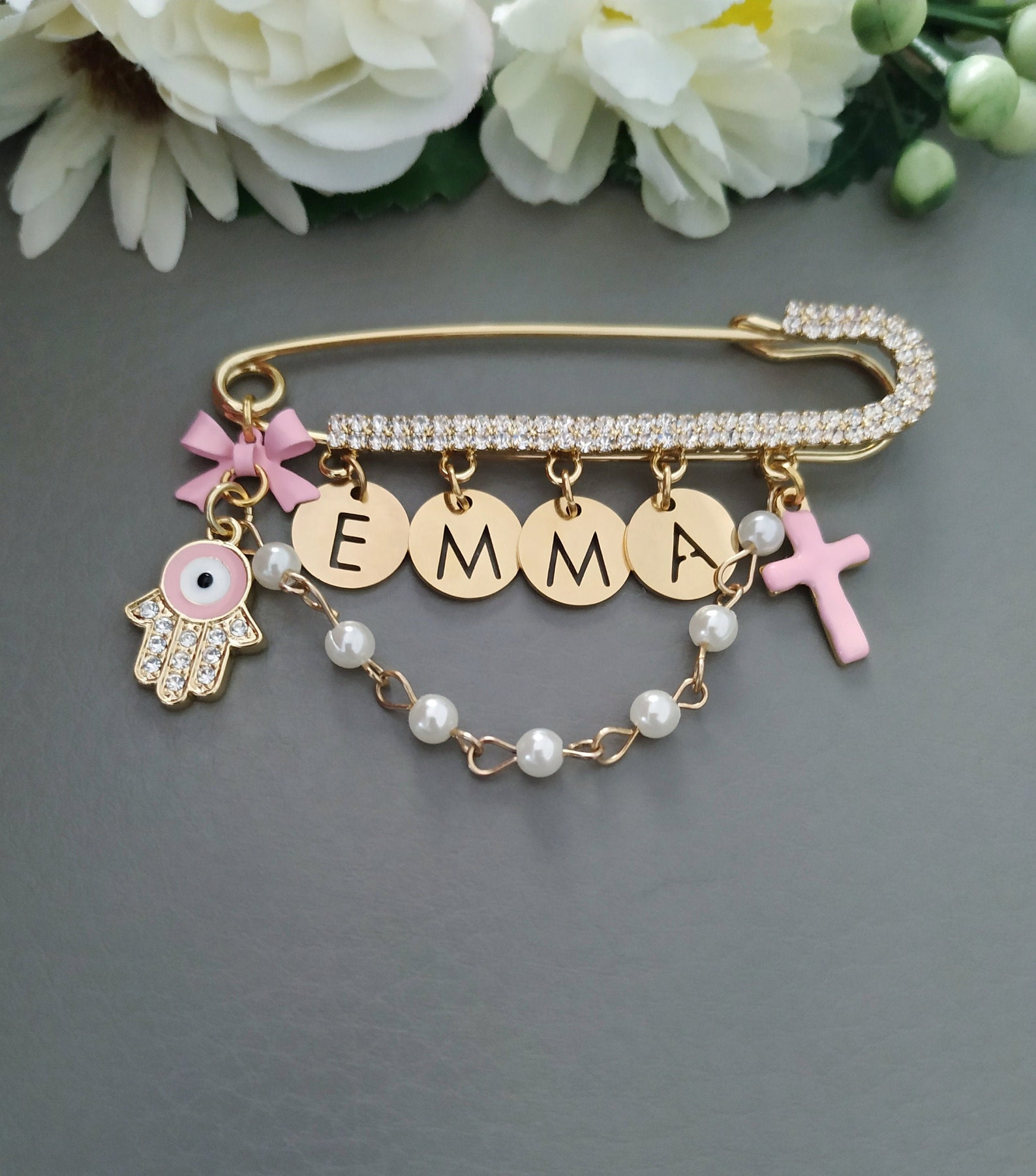 Personalized Baby Pin Baby Boy Custom Made Name Brooch Hamsa - Etsy