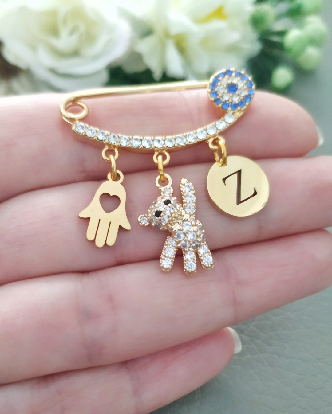 Pin Beby Bespoke Baby Pin, Paved Safety Pin, Keepsake Gift, Evil Eye Baby - Etsy