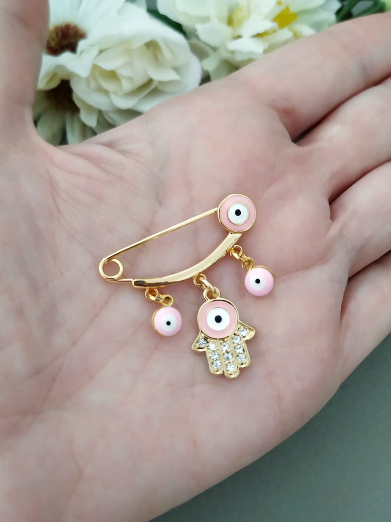 Gold Crystal Hamsa Baby Pin Brooch Small Safety Pin With Evil Etsy