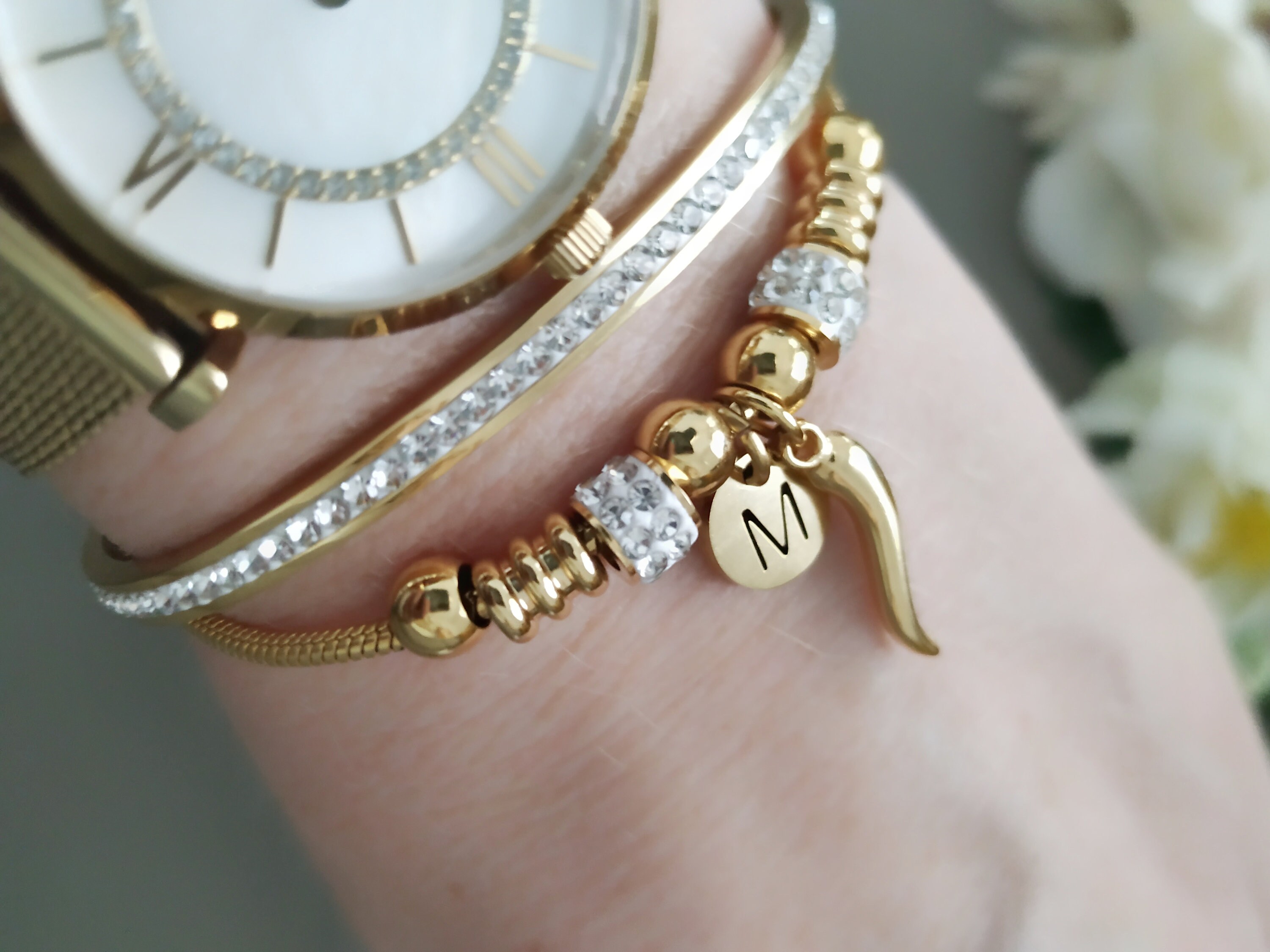 Customized Italy Horn Bracelet Gold Stainless Steel Etsy UK