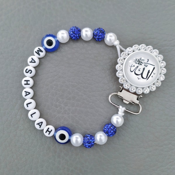 Mashallah Evil Eye Schnullerclip, islamisches Geschenk für Baby, muslimische Kindergeschenke