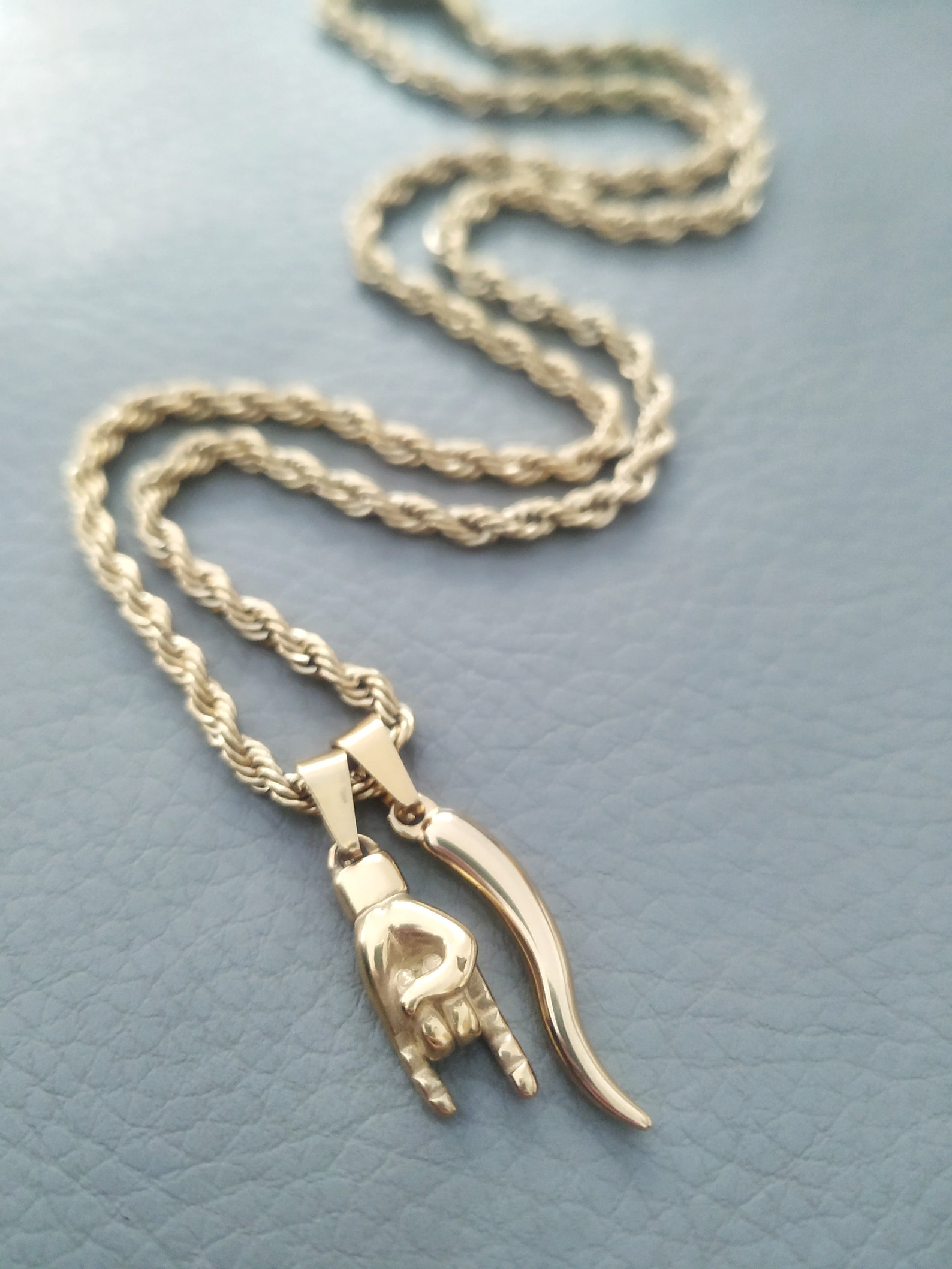 Italian Horn Necklace Men Gold Hand Charm Mano Cornuto Etsy