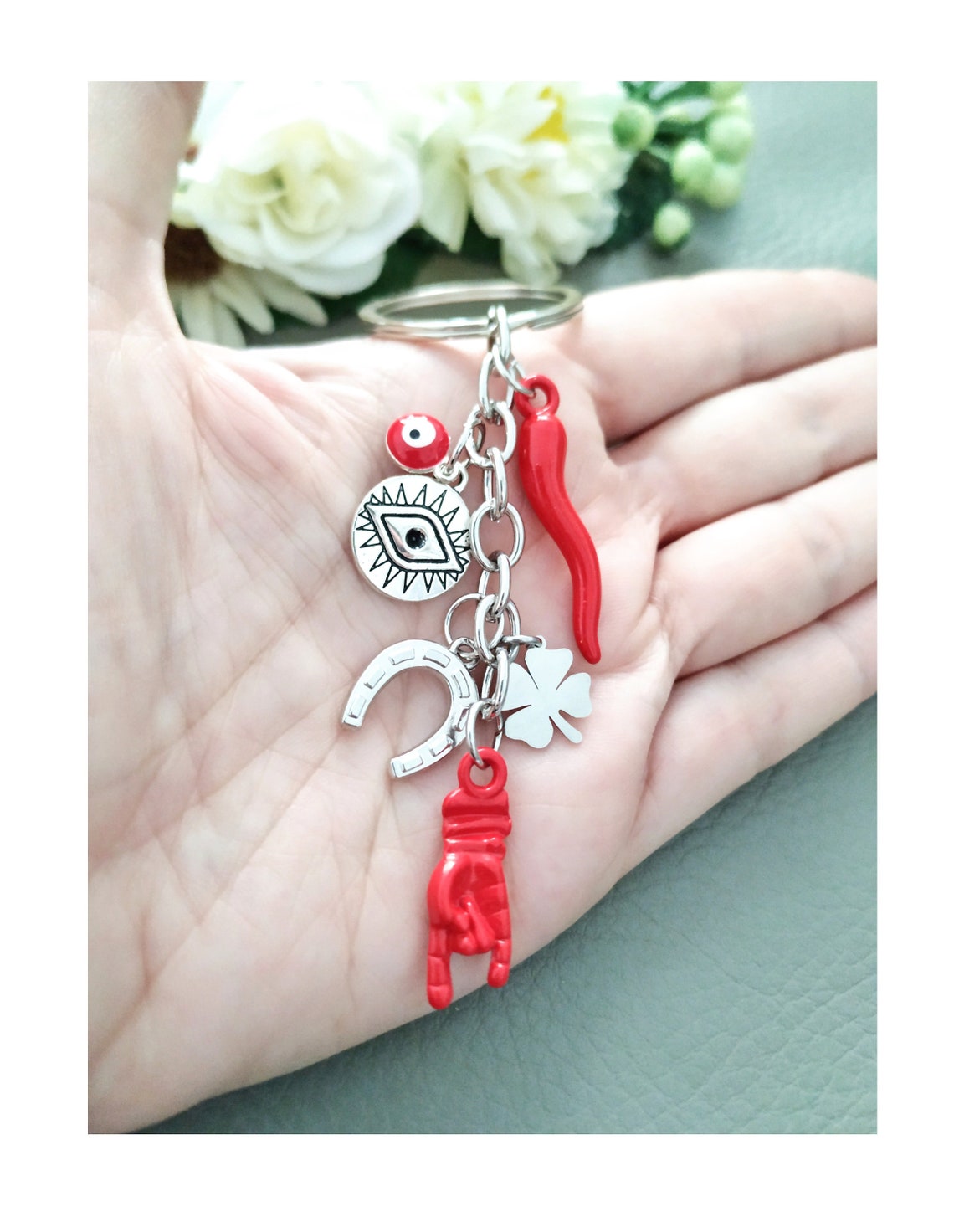 Red Pepper Chili Keychain with Italian Horn Good Luck Charms Etsy