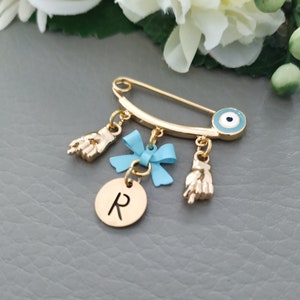 Italian Hand Figa Good Luck Amulet Jewelry, Evil Eye Baby Pin Brooch, Gold Figa Jewelry, Protection Baby Safety Pin