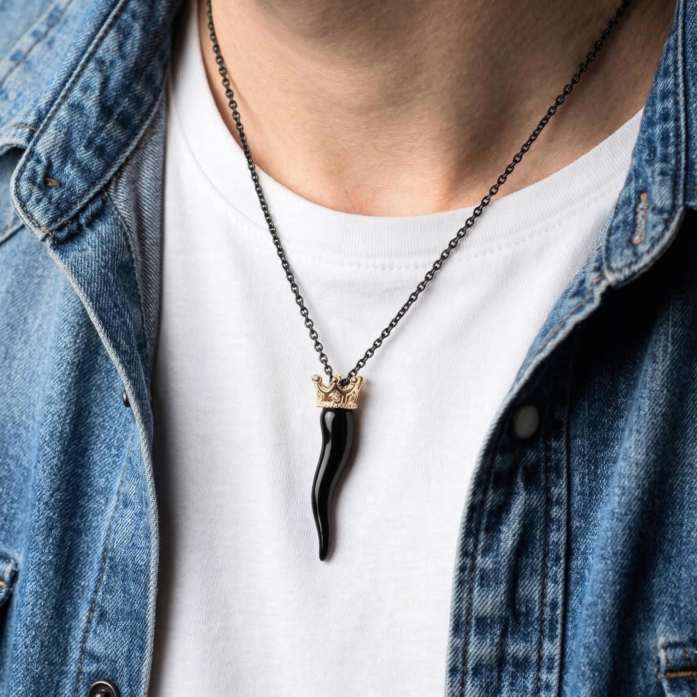 Black Italian Horn Necklace, Mens Titanium Cornicello Pendant - Etsy