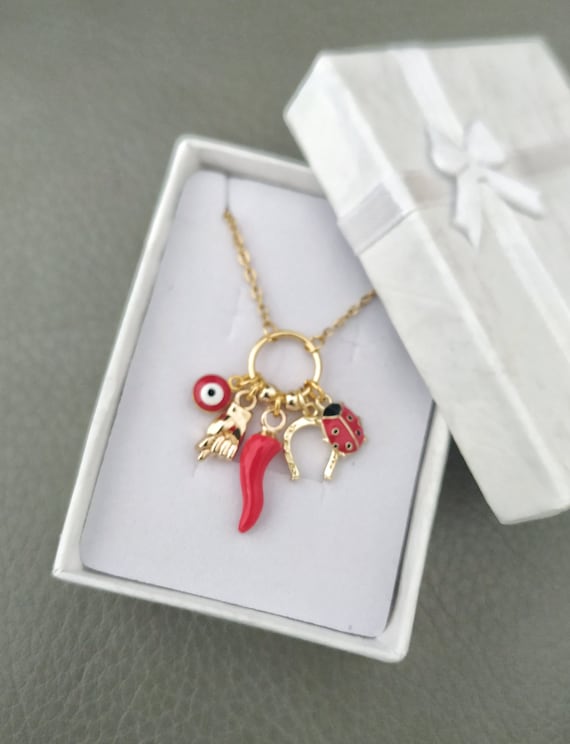 FIGA Portafortuna Necklace Red Chili Pepper Charm Mano Fico