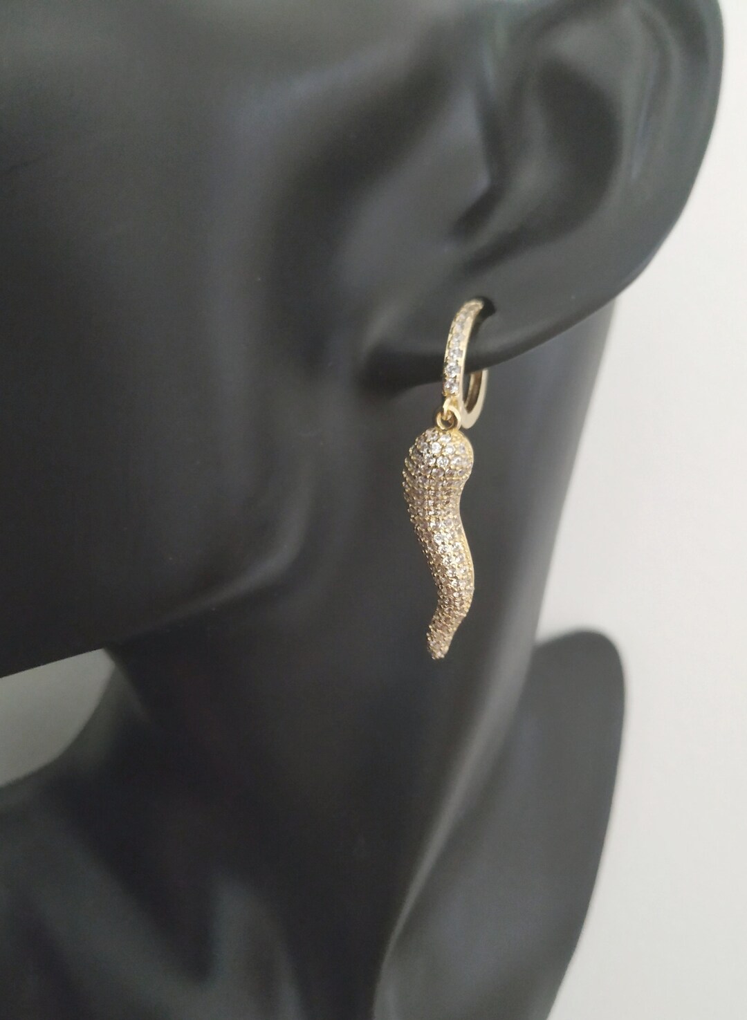 Sparkling Italian Horn Earrings Hoops Gold or Silver Corno