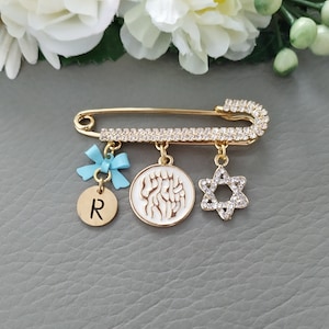 Shema Israel Safety Pin Gold Plated Brooch