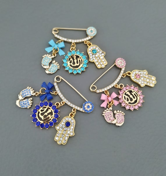 Embellished Allah Pin, Islamic Brooch for Child, Gold Muslim Baby