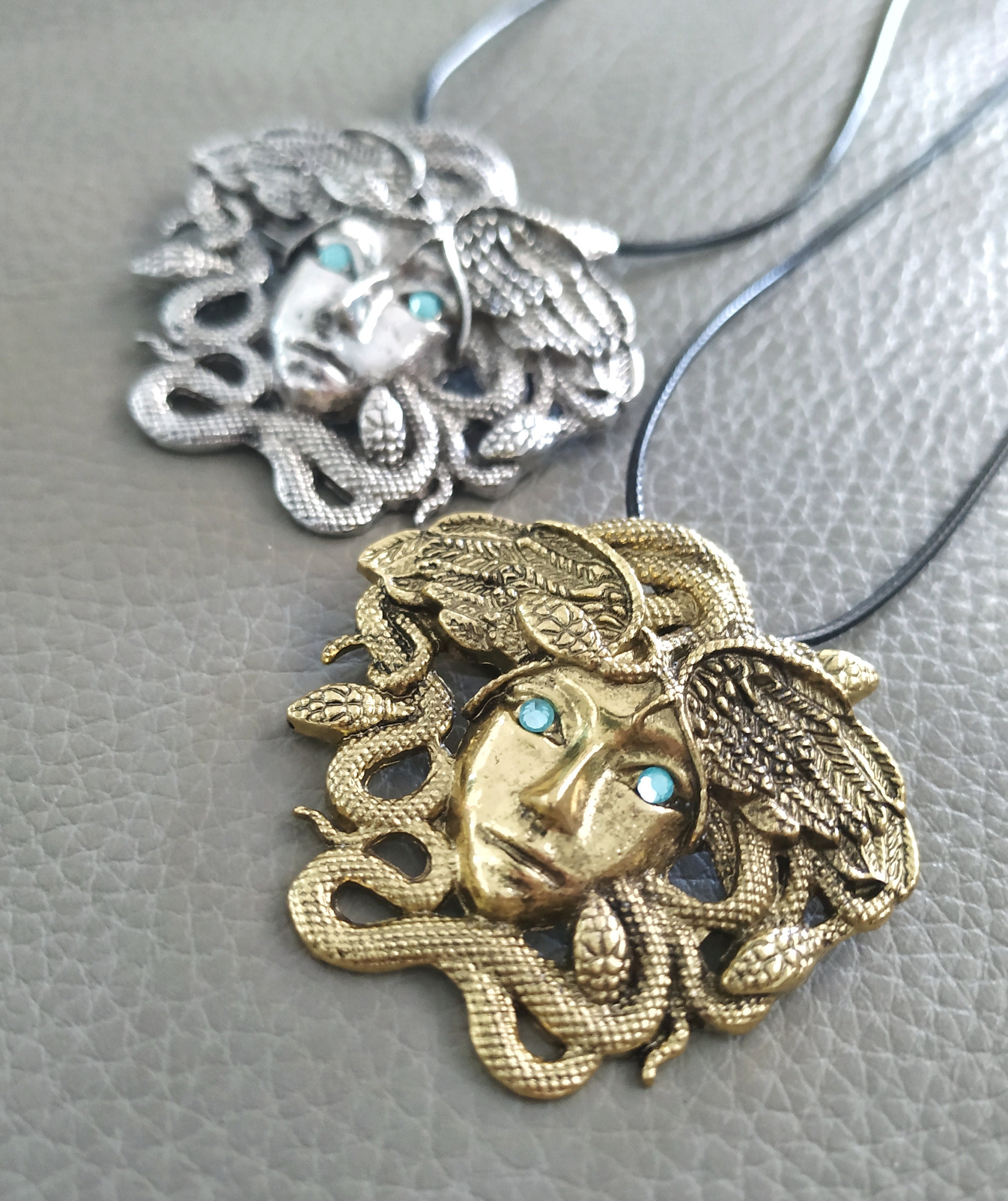 Unique Medusa Pendant Antique Gold or Silver Gorgon Head Pendant